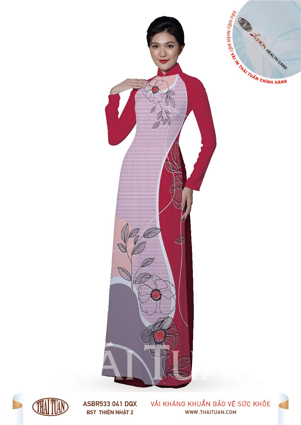 ASBR533-041-DQX | Vải Áo Dài Hoa Văn In