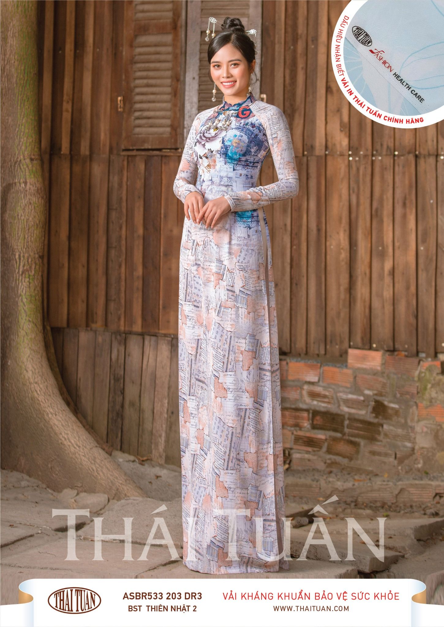 ASBR533-203-DR3 | Vải Áo Dài Hoa Văn In