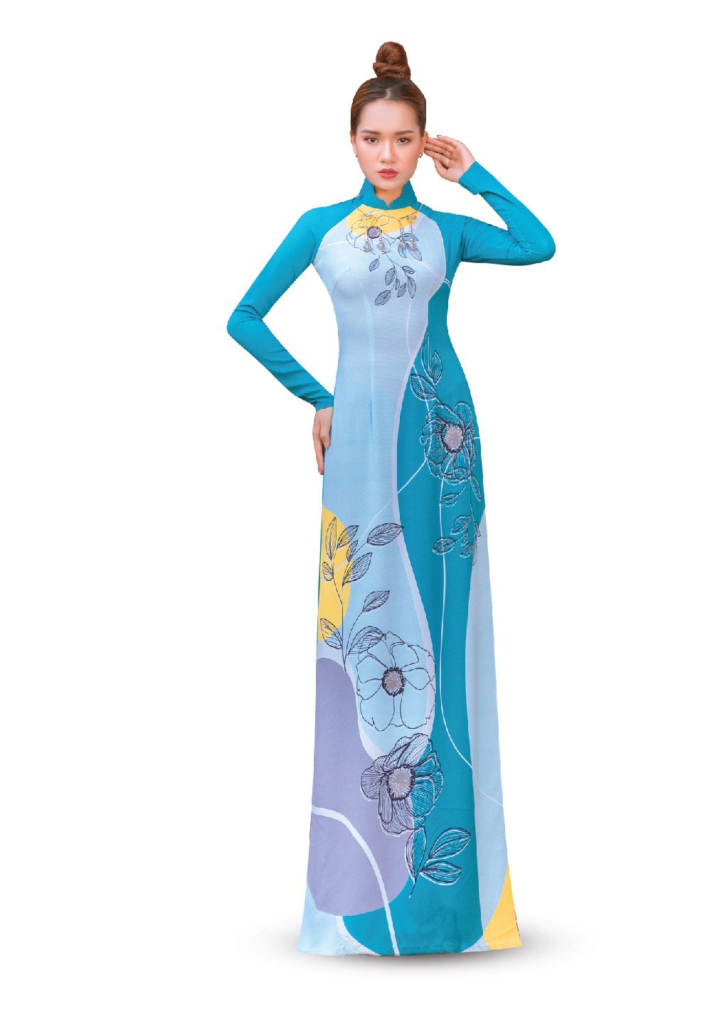 ASBR533-557-DQX | Vải Áo Dài Hoa Văn In