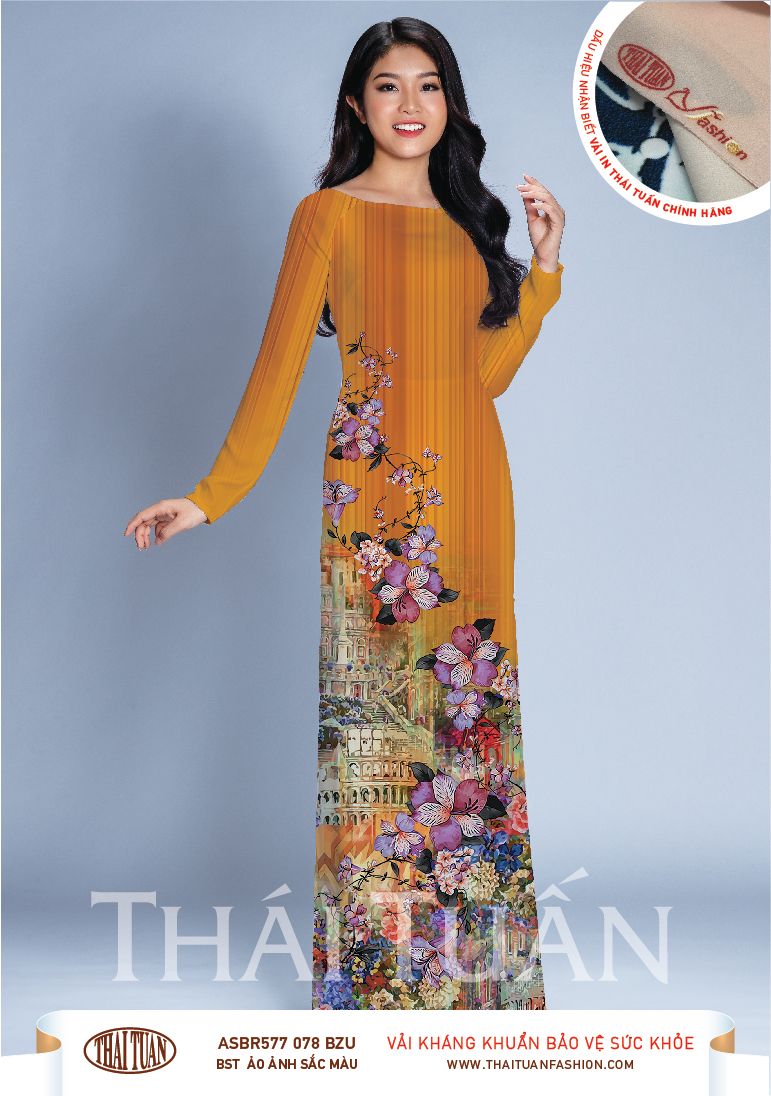 ASBR577-078-BZU | Vải Áo Dài Hoa Văn In