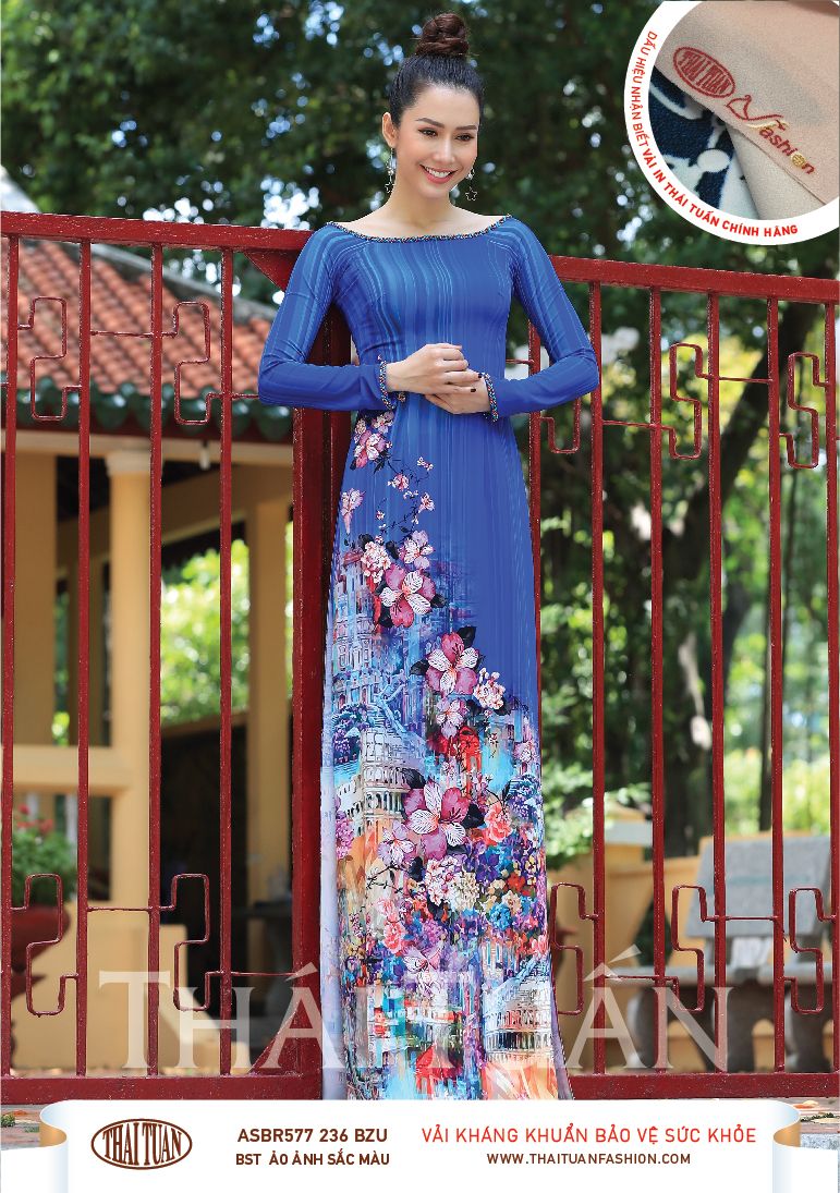 ASBR577-236-BZU | Vải Áo Dài Hoa Văn In