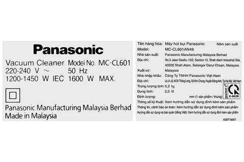 Máy hút bụi Panasonic MC-CL601AN49 2100w 2.2 lít