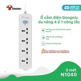 Ổ cắm đa năng 4 lỗ, 2 chấu, 1 công tắc GONEO GNVN-N1040-30 3met