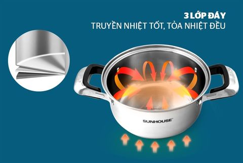 Bộ nồi Inox SUNHOUSE SH333 3 đáy 3 món