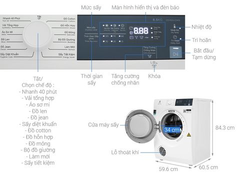 Máy sấy Electrolux thông hơi 8.5kg EDV854J3WB