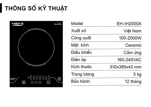 Bếp từ CHEFS EH-IH2000A 1 vùng nấu