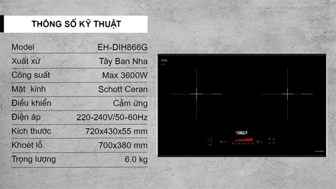 Bếp từ CHEFS EH-DIH866G 2 vùng nấu