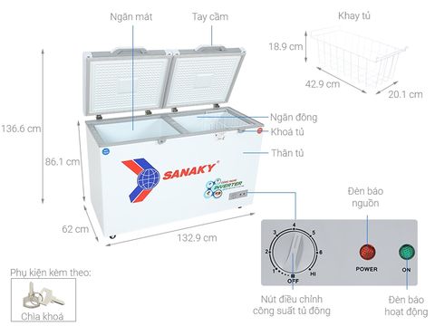 Tủ đông SANAKY VH4099W4K 2 chế độ mặt kính