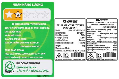 Điều hòa GREE GWC09KB-K6N0C4 9 1 chiều cơ