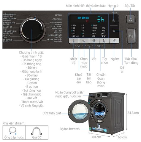 Máy giặt cửa ngang Samsung 9.5kg WW95TA046AX/SV