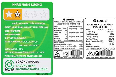 Điều hòa GREE GWC12KC-K6N0C4 12 cơ 1 chiều