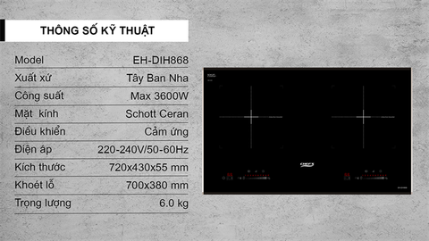 Bếp từ CHEFS EH-DIH868/EH-DIH860 2 vùng nấu