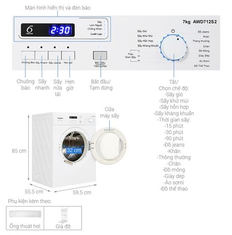 Máy sấy thông hơi Whirlpool AWD712S2 7kg