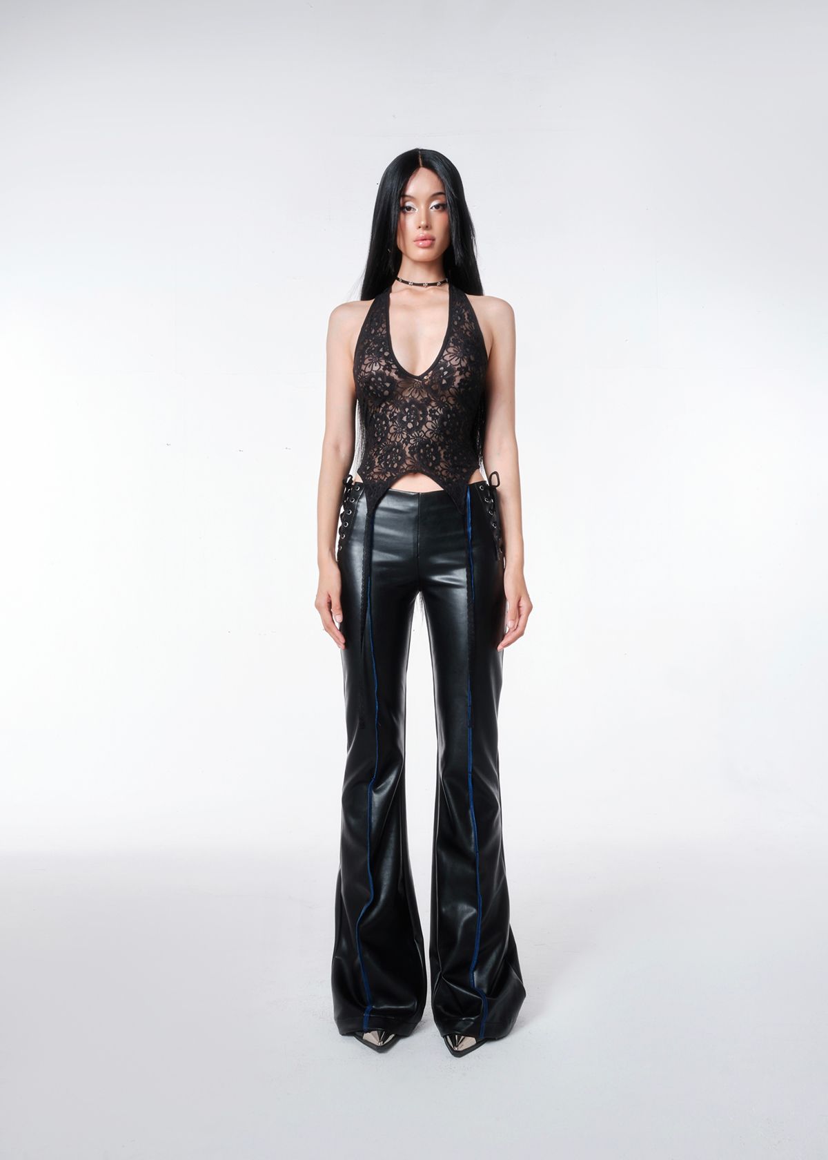 BB Lace Up Side Flared Leather Pant