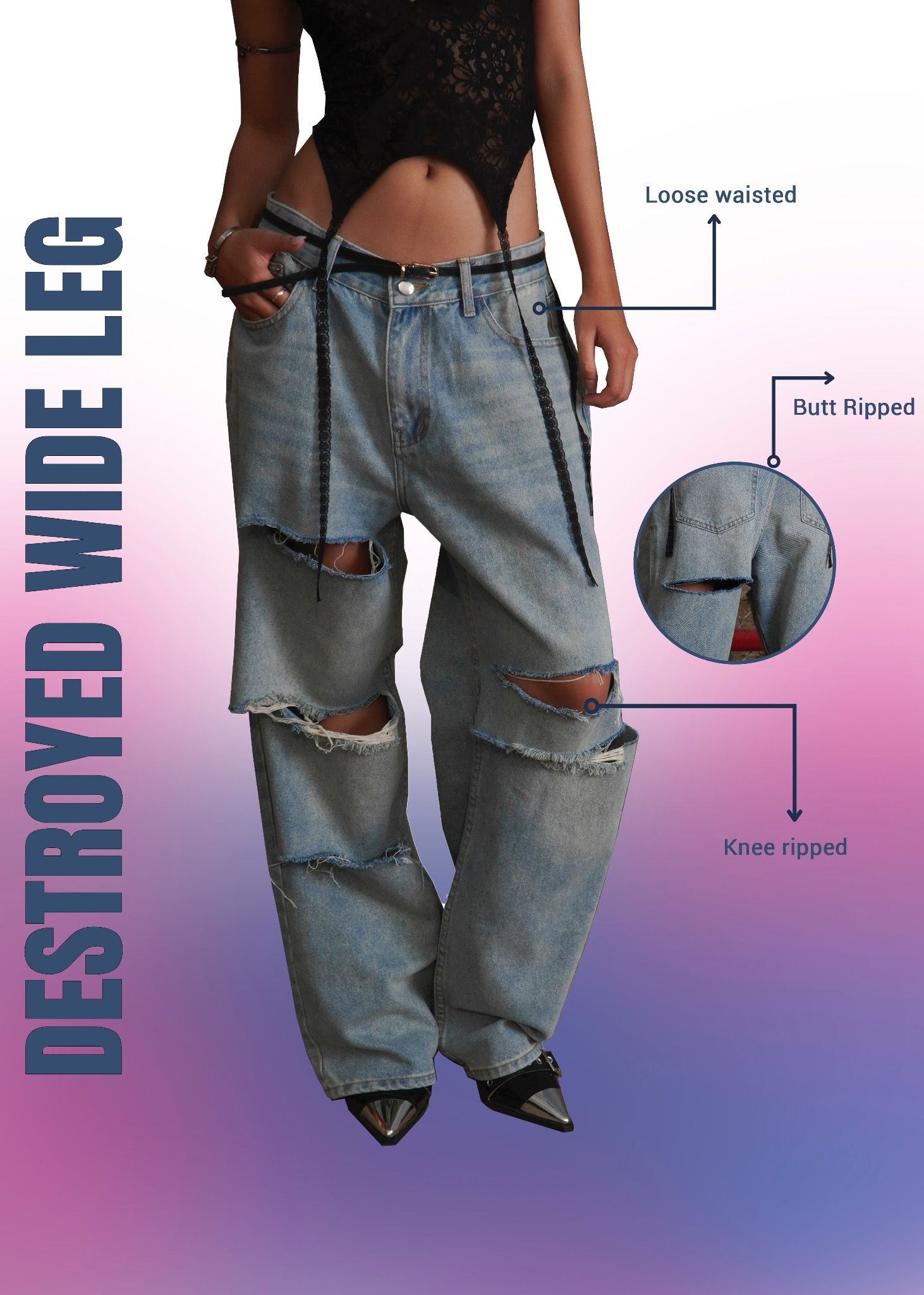 Destroyed Wide Leg Jeans