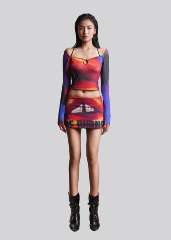  IUNU Lips Printed Mesh Mini Skirt 