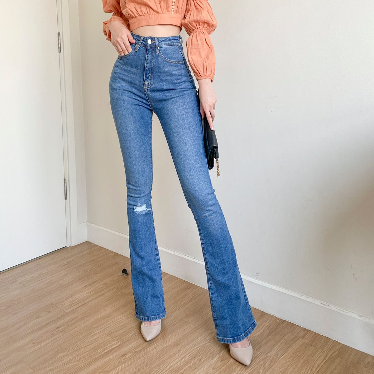 Torn Knee Flare Jeans