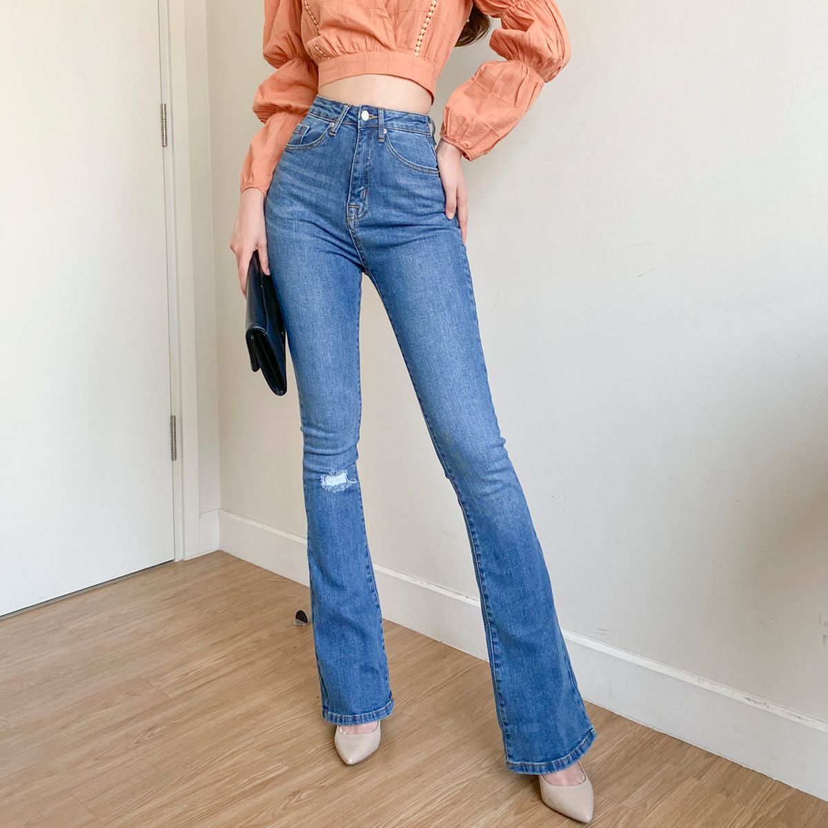 Torn Knee Flare Jeans