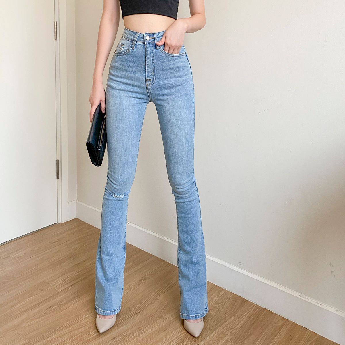 Torn Knee Flare Jeans