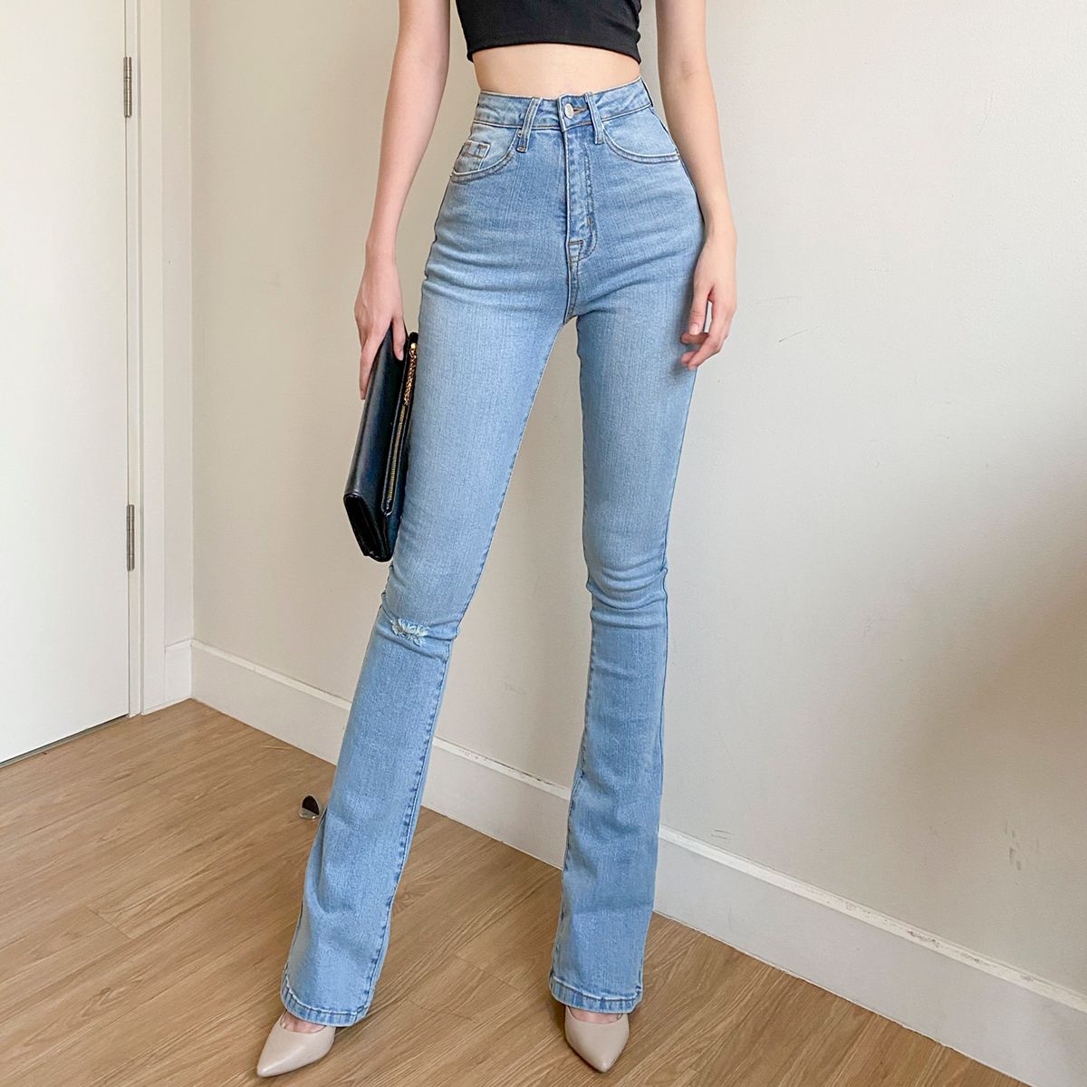 Torn Knee Flare Jeans