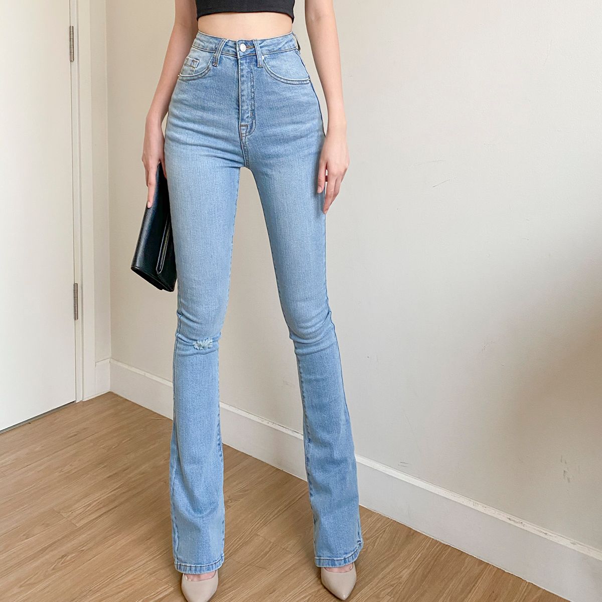 Torn Knee Flare Jeans