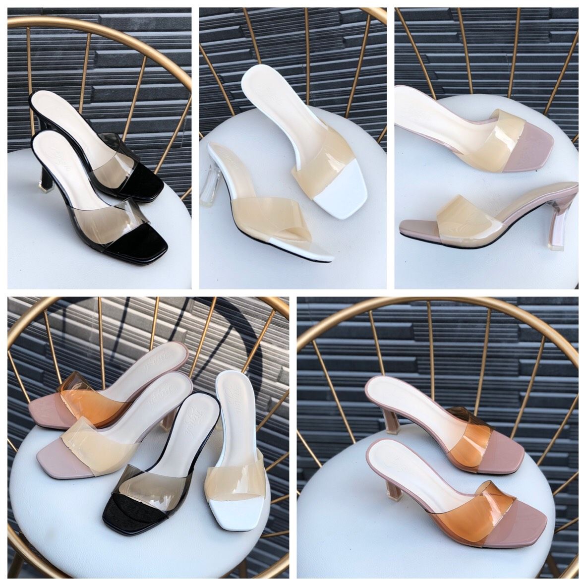 Guốc 7p gót vuông mica