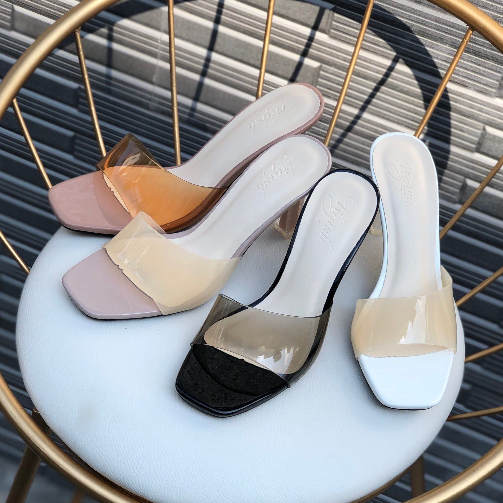 Guốc 7p gót vuông mica
