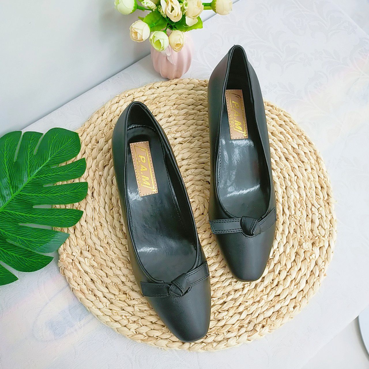 Cao gót 4p gót xéo phối nơ