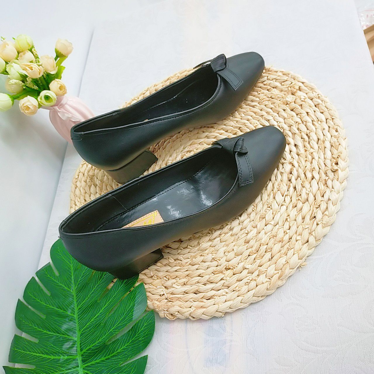 Cao gót 4p gót xéo phối nơ