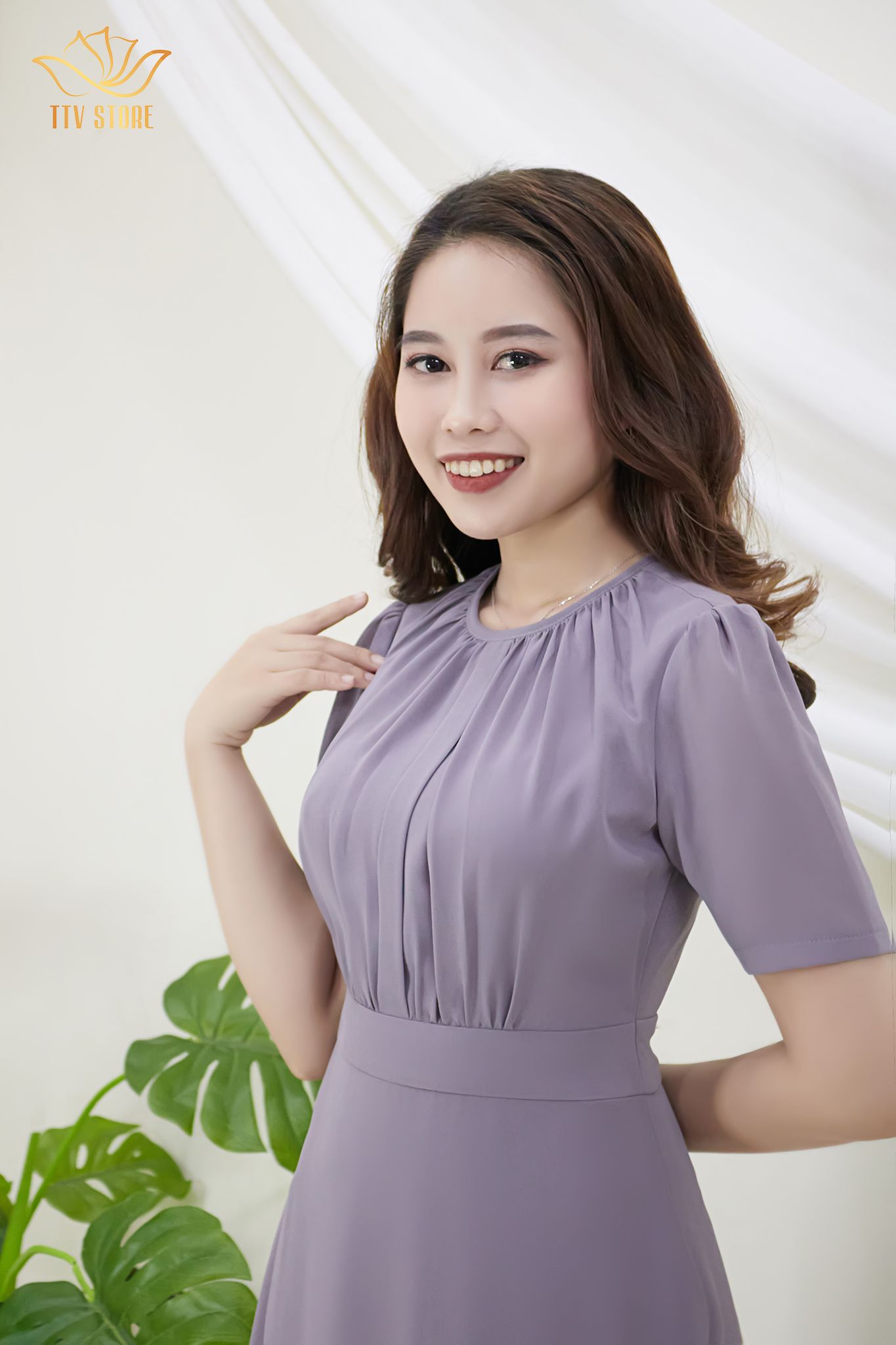 Đầm xòe cổ xếp ly CD xám tro TTV383