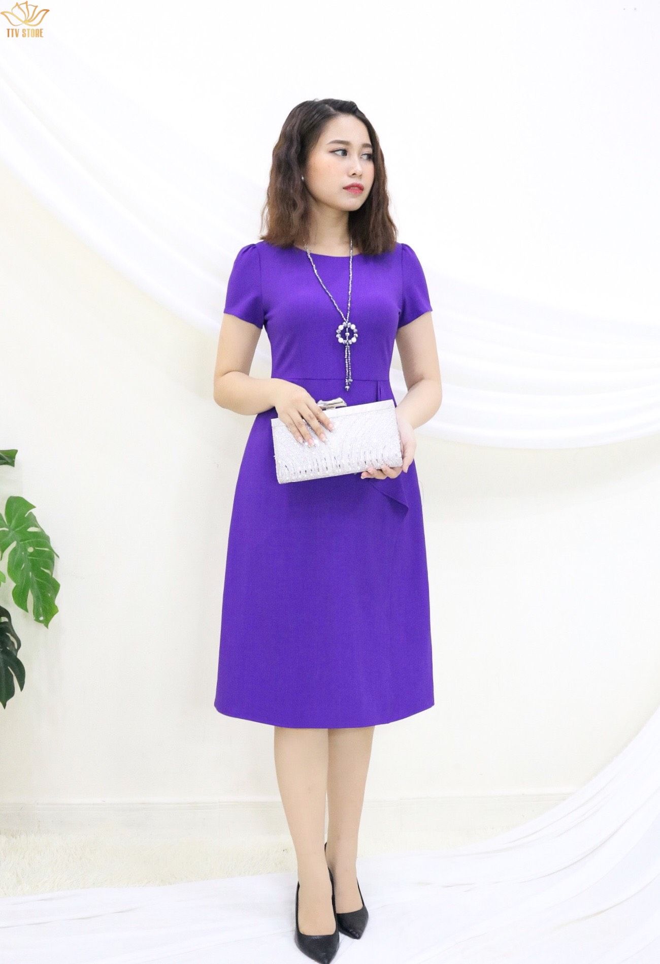 Đầm form A - màu tím - TTV324
