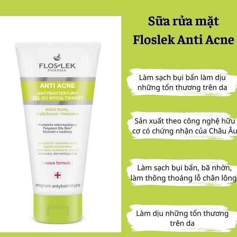 Floslek_Gel Rửa Mặt Diệt Khuẩn Ngừa Mụn Antibacterial Face Cleansing Gel 200ml