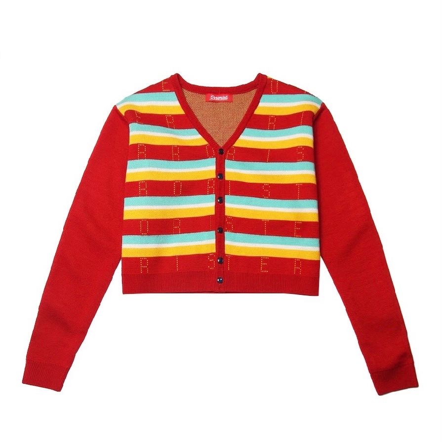  PATTERN KNIT CARDIGAN RED 