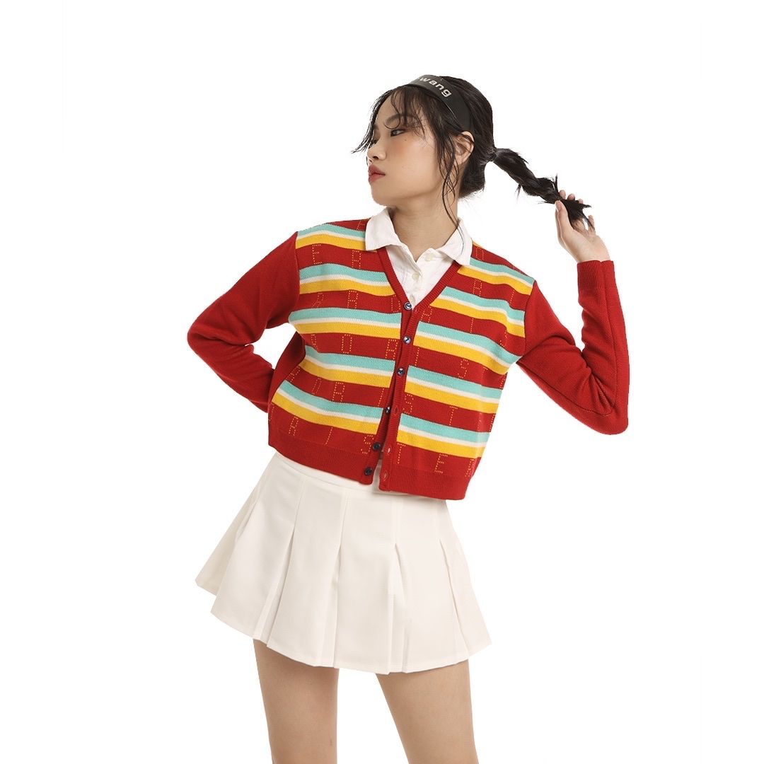  PATTERN KNIT CARDIGAN RED 