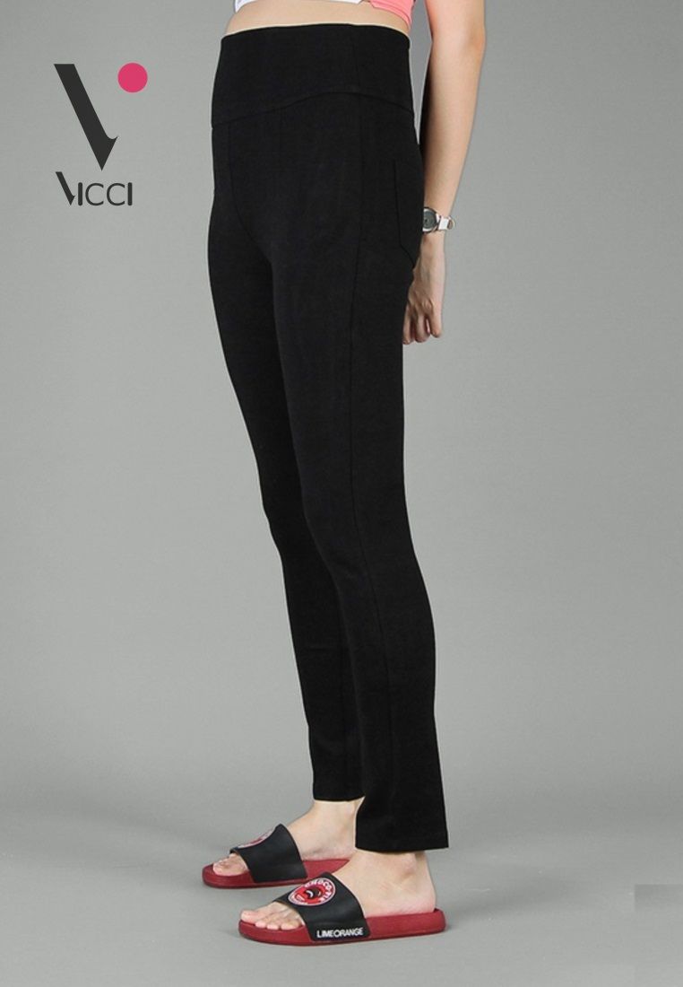 Quần Legging VIcci cao cấp màu Tàn Đen cạp cao 10P