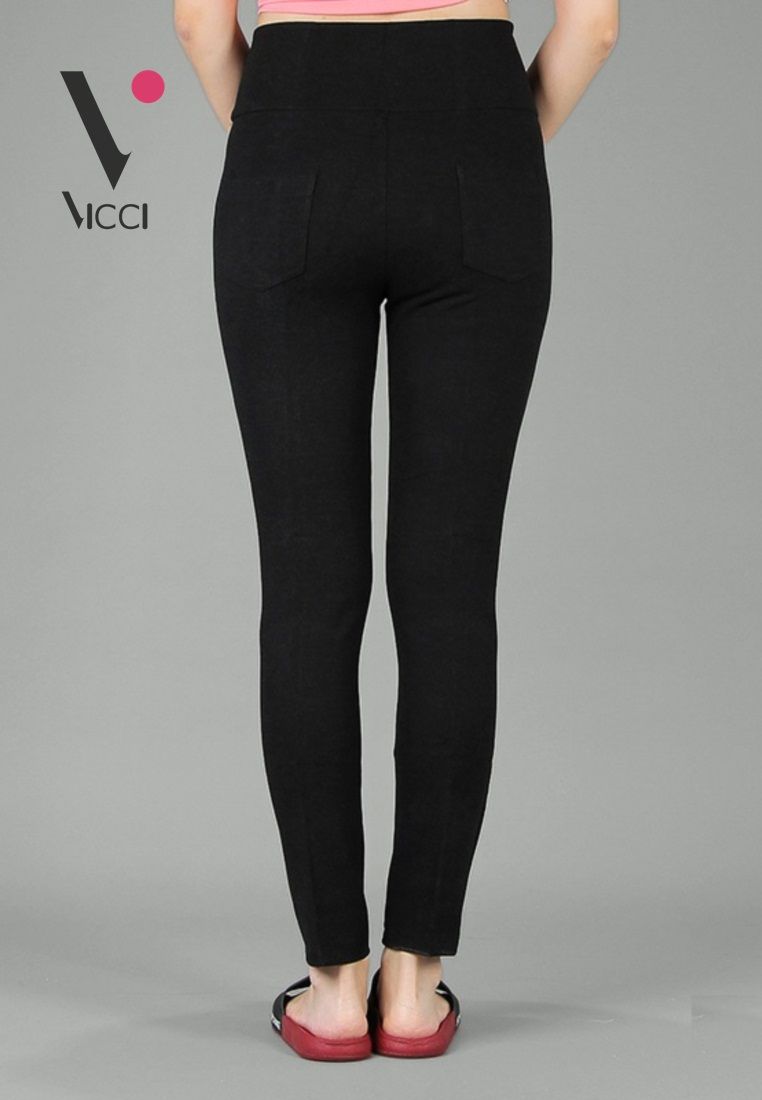 Quần Legging VIcci cao cấp màu Tàn Đen cạp cao 10P