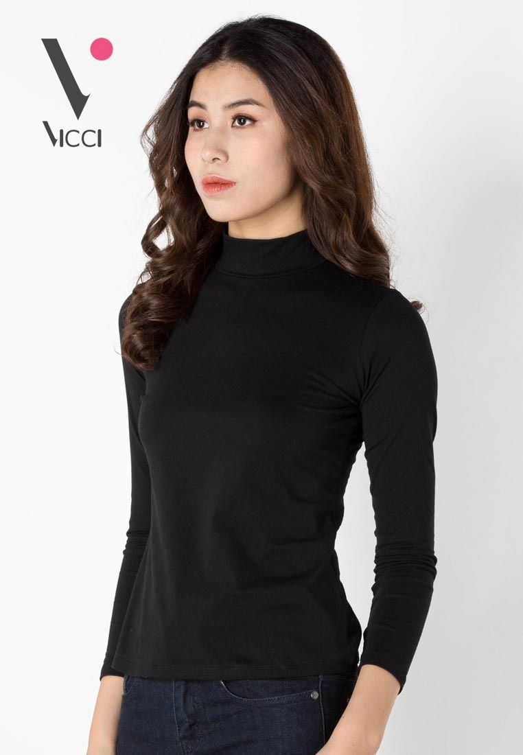 Áo giữ nhiệt Vicci người lớn cổ 3P màu đen