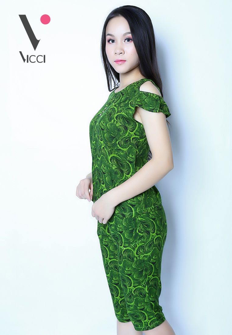 Bộ mặc nhà (tole) lanh Vicci cao cấp họa tiết xoáy nền rêu- BN078.5