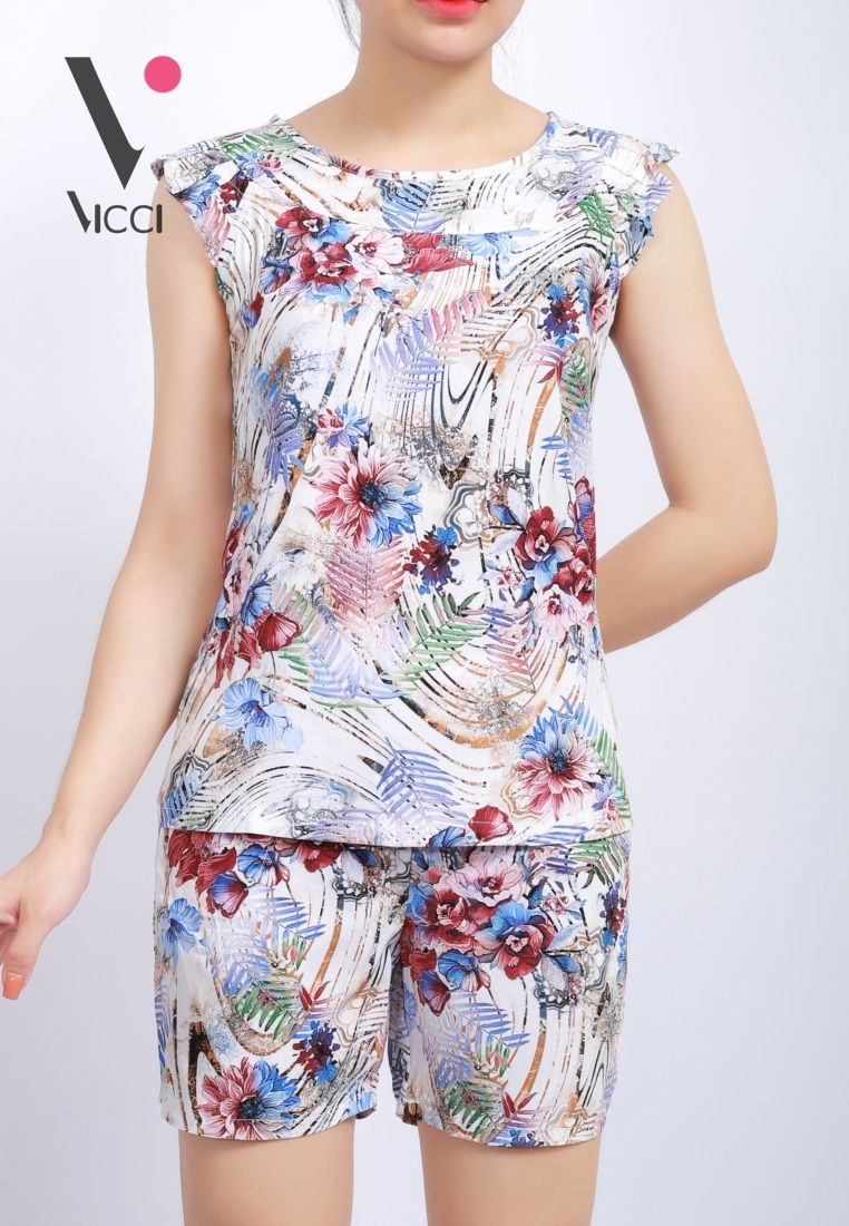 Bộ mặc nhà lanh (tole) soóc 3D cao cấp họa tiết hoa- BS3D.069.20