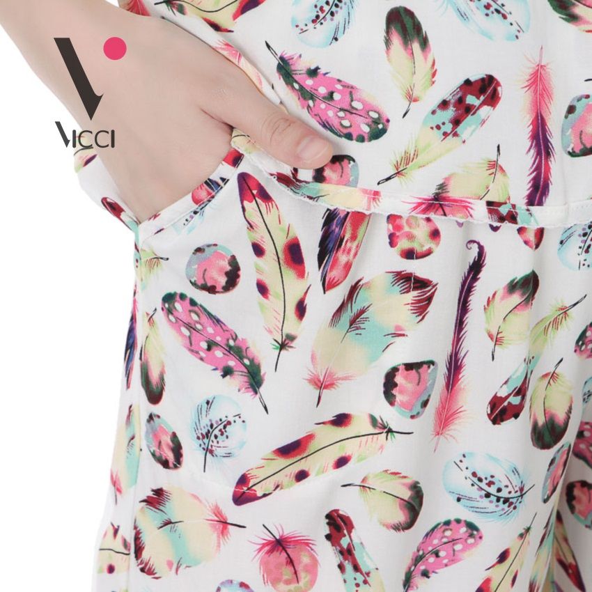 Bộ mặc nhà (tole) lanh chéo Hàn Vicci quần ống sớ hoạ tiết- BST.086.10