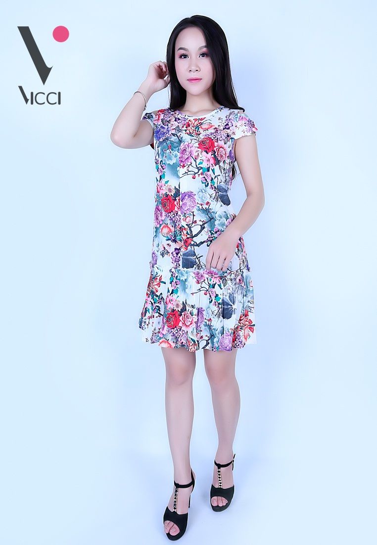 Váy đầm lanh (Tole) Thái 3D Vicci hoạ tiết hoa hồng đỏ tím- TVN004.16