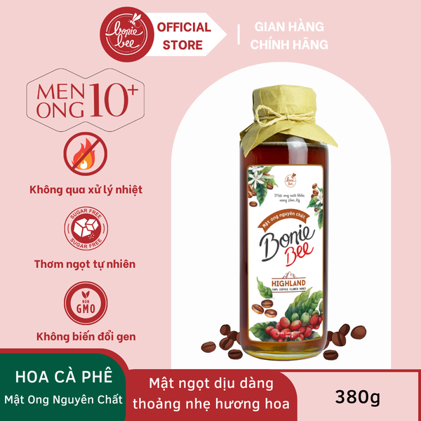  Mật Ong Bonie Bee Nguyên Chất Từ Hoa Cà Phê (BB Highland) - Chín Tự Nhiên Từ Tổ - Không Qua Xử Lý - 380g 