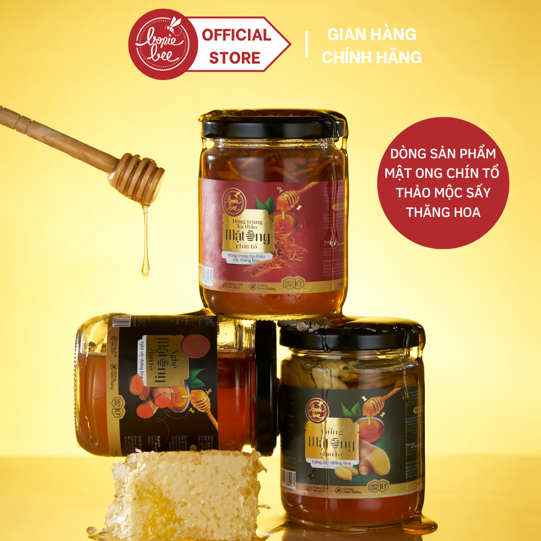  Mật Ong Cao Cấp Bonie Bee Ngâm Nghệ Sấy Thăng Hoa - Mật Ong Chín Tổ - 250gr 