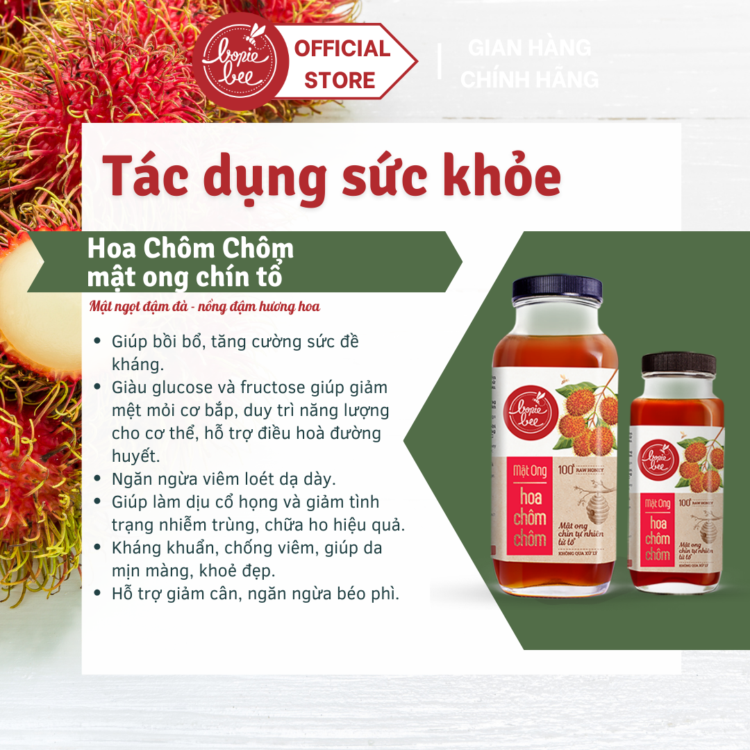  Mật Ong Bonie Bee Nguyên Chất Từ Hoa Chôm Chôm - Vị Ngọt Đậm Đà - Chín Tự Nhiên Từ Tổ - Không Qua Xử Lý - 70g 