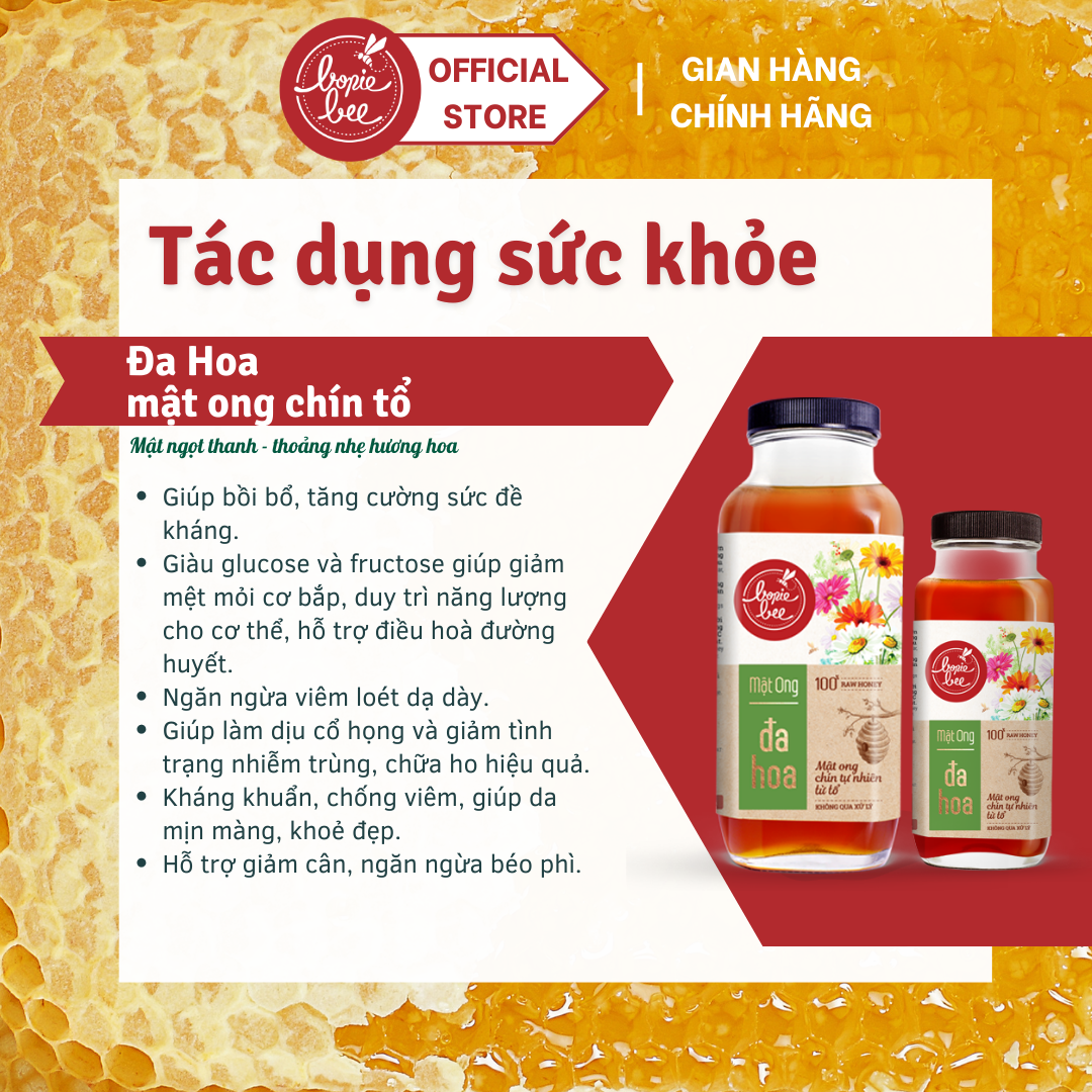  Mật Ong Bonie Bee Nguyên Chất Từ Đa Hoa - Vị Mật Ngọt Thanh - Chín Tự Nhiên Từ Tổ - Không Qua Xử Lý - 70g 