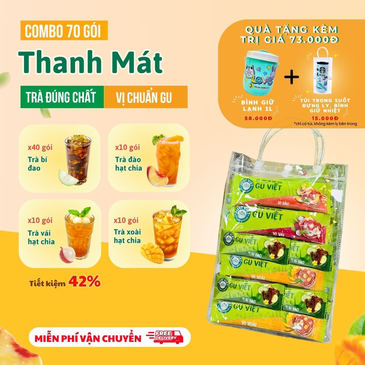 Combo 70 gói trà mix vị( 10V, 10Đ, 10X, 40BĐ)