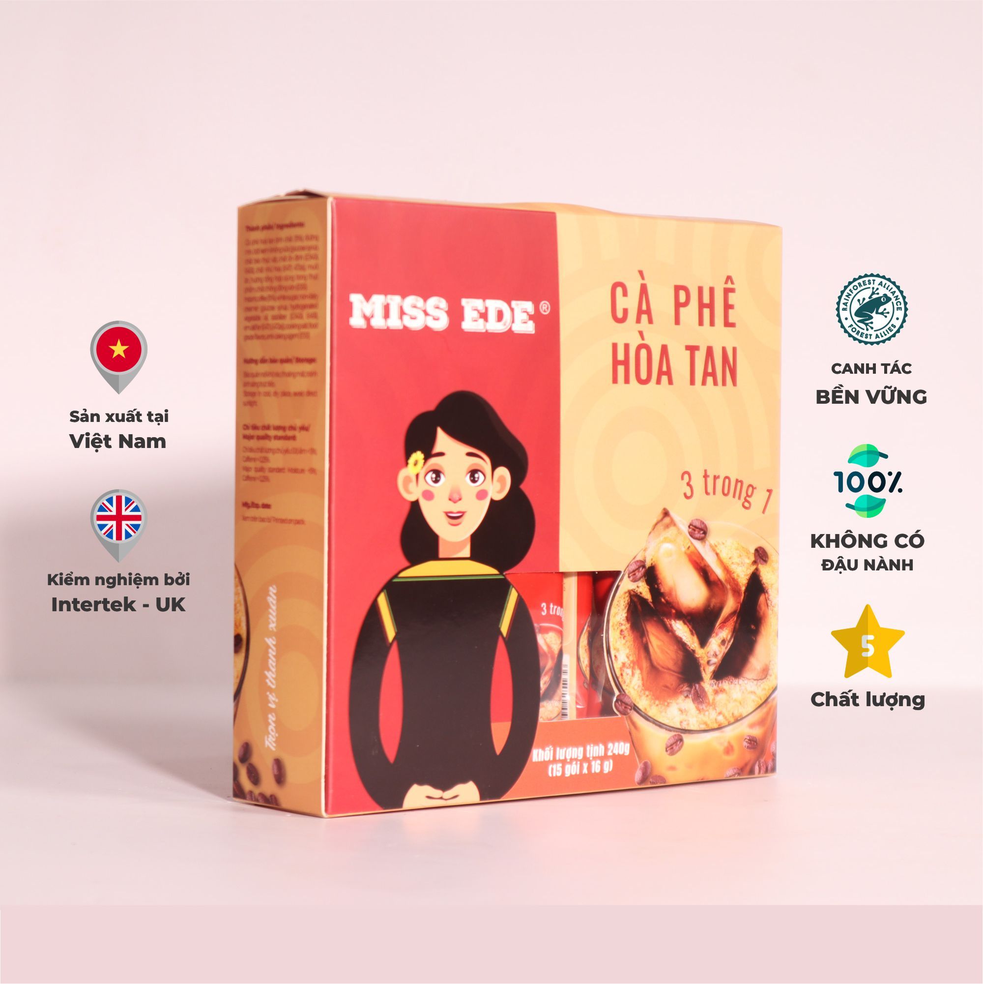  Cà phê hoà tan 3in1 MISS EDE - 240g: 15 x 16 g 