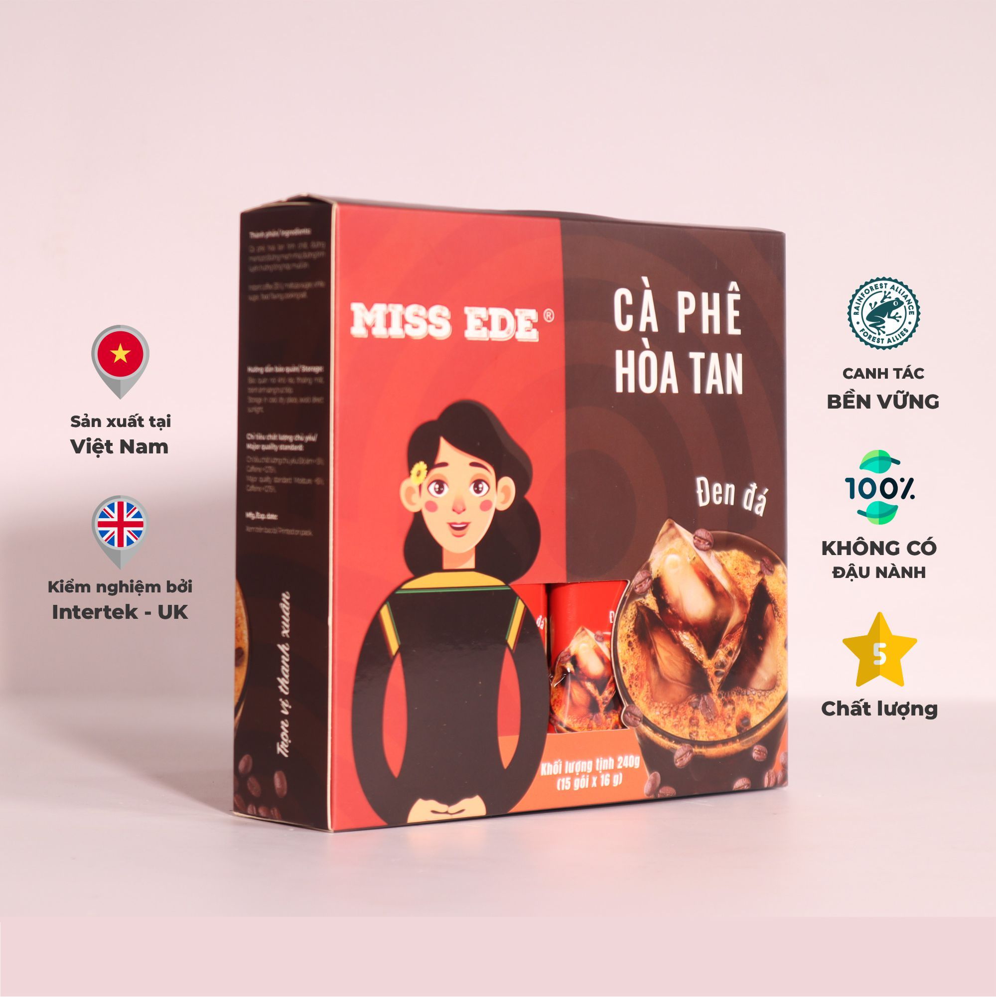  Cà phê hoà tan Đen đá MISS EDE - 240g: 15 x 16 g (có đường) 