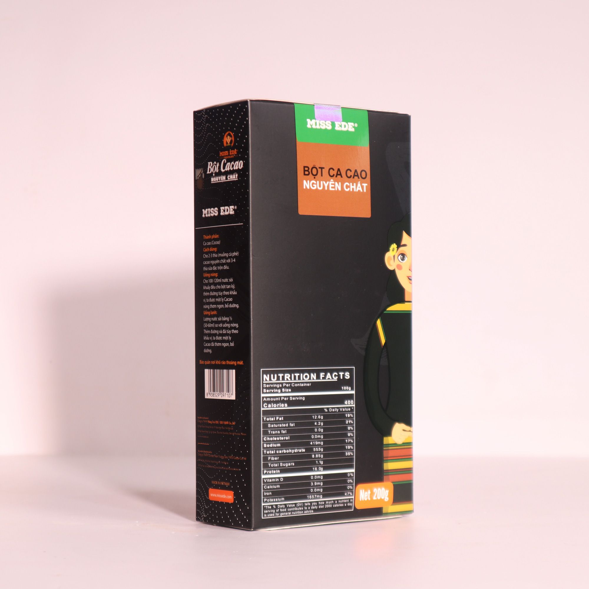 Pure Cocoa powder MISS EDE (Box 200g)/ Ca Ca cao nguyên chất (bột) MISS EDE giữ nguyên bơ ca cao tự nhiên - Hộp 200 g