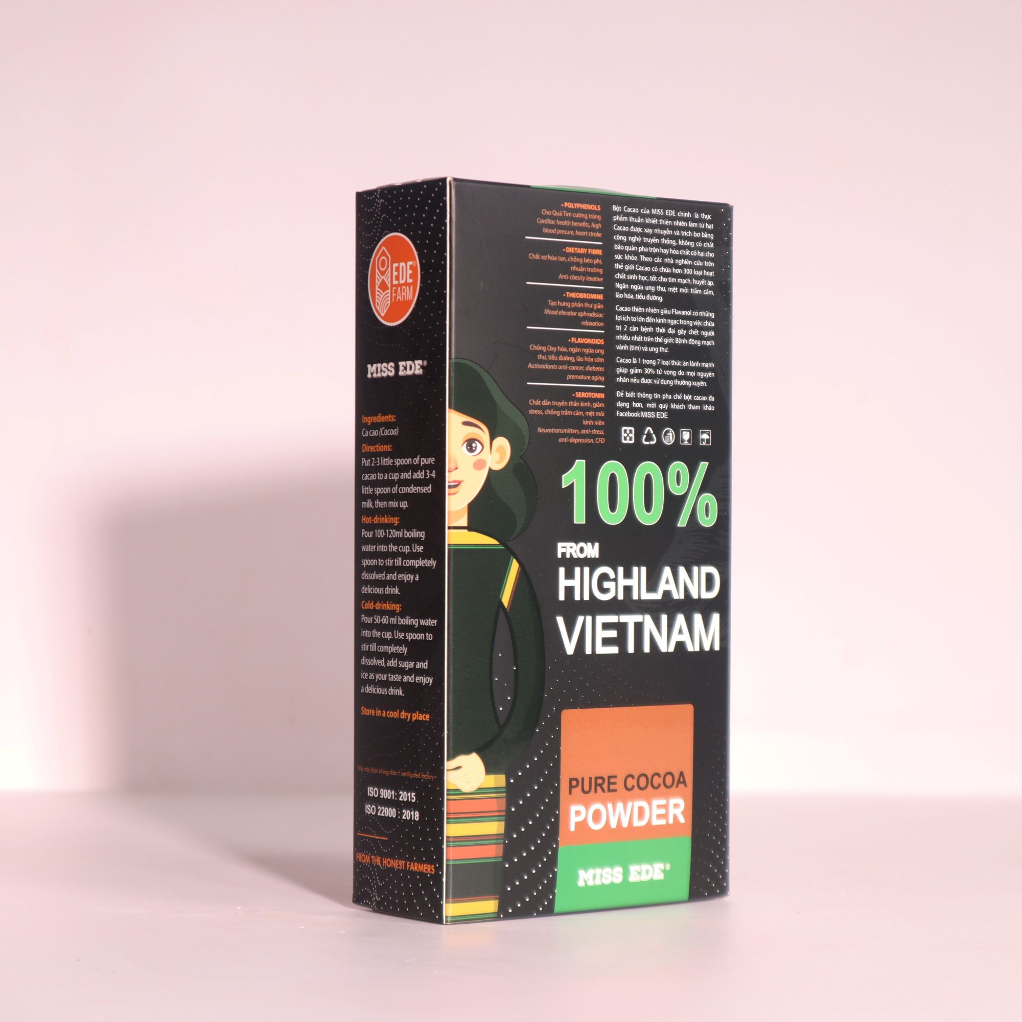 Pure Cocoa powder MISS EDE (Box 200g)/ Ca Ca cao nguyên chất (bột) MISS EDE giữ nguyên bơ ca cao tự nhiên - Hộp 200 g